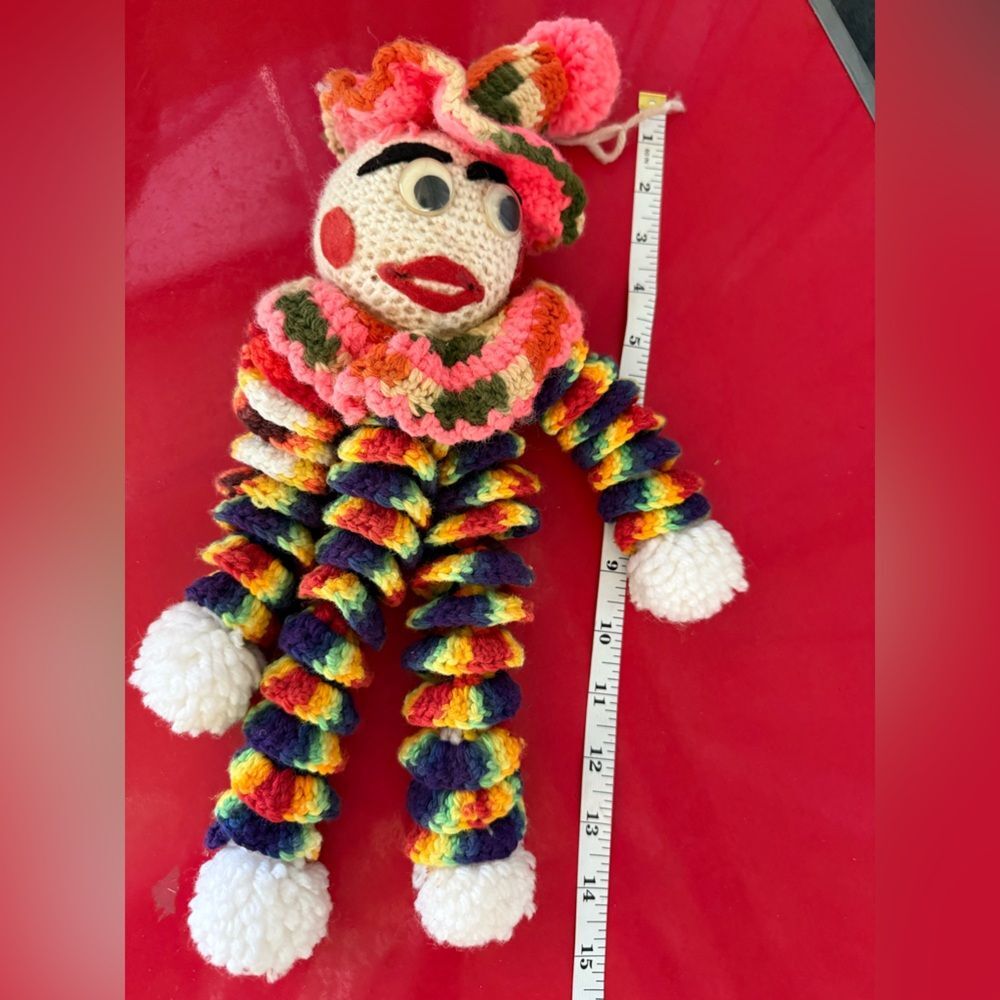 Vintage Spiral Hand Crochet ROYGBIV Rainbow color Clown Doll handmade